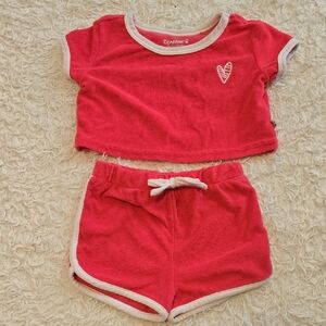 BearPaw Hot Pink Terry Two-Piece Lounge Set with White Trim